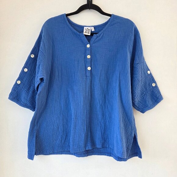 Parsley & Sage Tops - Parsley & Sage Blue Blouse Top Shirt Muslin Gauzy Cotton Boho Lagenlook Size XL